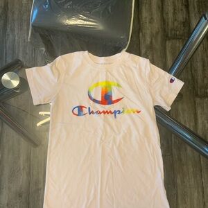 Champion White Tee with Multicolor Logo